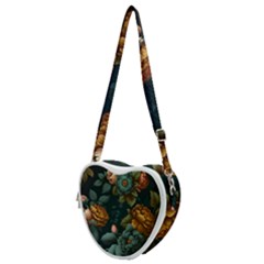 Floral Flower Blossom Turquoise Heart Shoulder Bag by Ravend