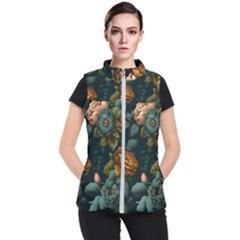 Floral Flower Blossom Turquoise Women s Puffer Vest by Ravend