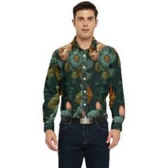 Floral Flower Blossom Turquoise Men s Long Sleeve  Shirt by Ravend