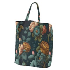 Floral Flower Blossom Turquoise Giant Grocery Tote by Ravend