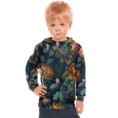 Floral Flower Blossom Turquoise Kids  Hooded Pullover by Ravend