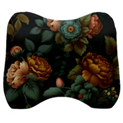 Floral Flower Blossom Turquoise Velour Head Support Cushion by Ravend