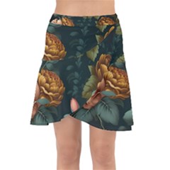 Floral Flower Blossom Turquoise Wrap Front Skirt by Ravend