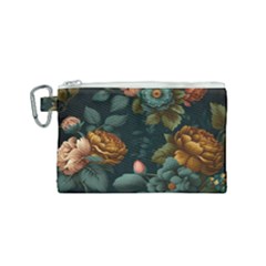 Floral Flower Blossom Turquoise Canvas Cosmetic Bag (small) by Ravend