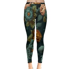 Floral Flower Blossom Turquoise Inside Out Leggings by Ravend