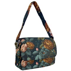 Floral Flower Blossom Turquoise Courier Bag by Ravend