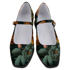 Floral Flower Blossom Turquoise Women s Mary Jane Shoes by Ravend