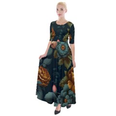 Floral Flower Blossom Turquoise Half Sleeves Maxi Dress by Ravend