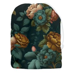 Floral Flower Blossom Turquoise Drawstring Pouch (3xl) by Ravend