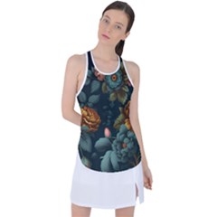 Floral Flower Blossom Turquoise Racer Back Mesh Tank Top