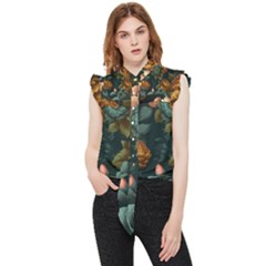 Floral Flower Blossom Turquoise Frill Detail Shirt by Ravend