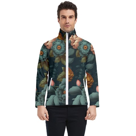 Floral Flower Blossom Turquoise Men s Bomber Jacket by Ravend