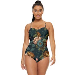 Floral Flower Blossom Turquoise Retro Full Coverage Swimsuit by Ravend