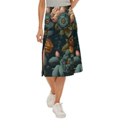 Floral Flower Blossom Turquoise Midi Panel Skirt by Ravend