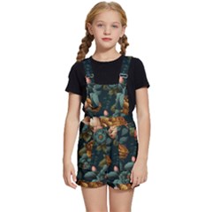 Floral Flower Blossom Turquoise Kids  Short Overalls by Ravend