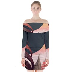 Ai Generated Leaves Foliage Plants Long Sleeve Off Shoulder Dress by Ravend