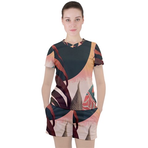 Ai Generated Leaves Foliage Plants Women s Tee And Shorts Set by Ravend