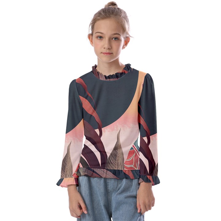 Ai Generated Leaves Foliage Plants Kids  Frill Detail Tee