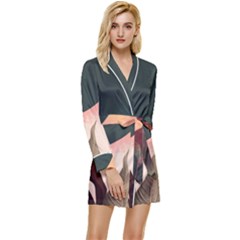 Ai Generated Leaves Foliage Plants Long Sleeve Satin Robe