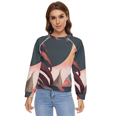 Ai Generated Leaves Foliage Plants Women s Long Sleeve Raglan Tee by Ravend