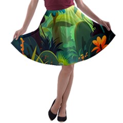 Jungle Rainforest Tropical Forest A-line Skater Skirt by Ravend