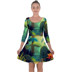 Jungle Rainforest Tropical Forest Quarter Sleeve Skater Dress by Ravend