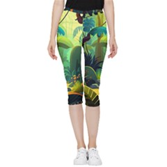 Jungle Rainforest Tropical Forest Inside Out Lightweight Velour Capri Leggings  by Ravend