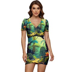 Jungle Rainforest Tropical Forest Low Cut Cap Sleeve Mini Dress