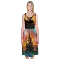 Tree Nature Landscape Fantasy Midi Sleeveless Dress by Ravend