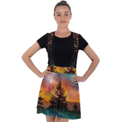 Tree Nature Landscape Fantasy Velvet Suspender Skater Skirt by Ravend