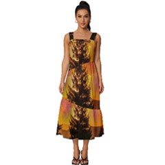 Tree Nature Landscape Fantasy Square Neckline Tiered Midi Dress