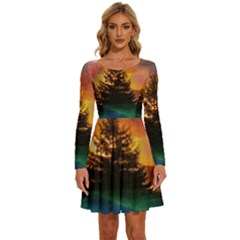 Tree Nature Landscape Fantasy Long Sleeve Wide Neck Velvet Dress by Ravend