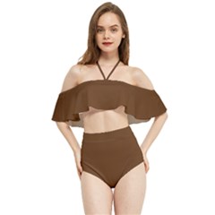 Caramel Brown	 - 	halter Flowy Bikini Set by ColorfulSwimWear