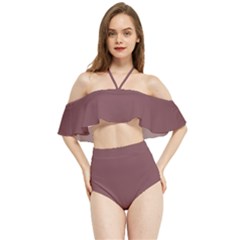 Rosy Finch Brown	 - 	halter Flowy Bikini Set by ColorfulSwimWear