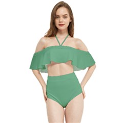 Shiny Shamrock Green	 - 	halter Flowy Bikini Set by ColorfulSwimWear