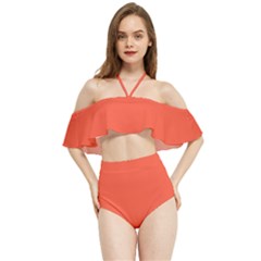 Soda Orange	 - 	halter Flowy Bikini Set by ColorfulSwimWear