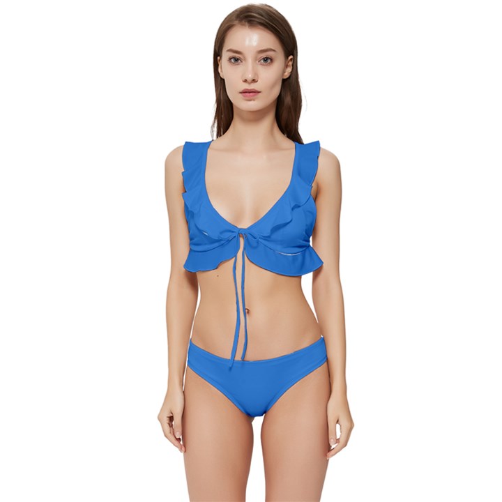 Bright Navy Blue	 - 	Low Cut Ruffle Edge Bikini Set