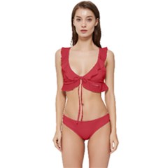 Flame Scarlet Red	 - 	low Cut Ruffle Edge Bikini Set by ColorfulSwimWear