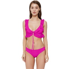 Fashion Fuchsia Pink	 - 	low Cut Ruffle Edge Bikini Set by ColorfulSwimWear