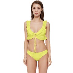 Laser Lemon Yellow	 - 	low Cut Ruffle Edge Bikini Set by ColorfulSwimWear