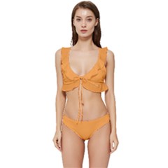 Neon Carrot Orange	 - 	low Cut Ruffle Edge Bikini Set by ColorfulSwimWear