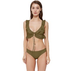 Field Brown	 - 	low Cut Ruffle Edge Bikini Set by ColorfulSwimWear