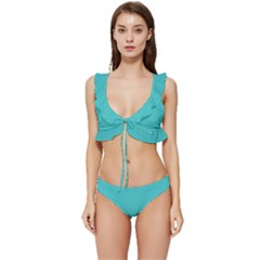 Jellyfish Blue	 - 	low Cut Ruffle Edge Bikini Set by ColorfulSwimWear