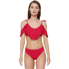 Cadmium Red	 - 	ruffle Edge Tie Up Bikini Set by ColorfulSwimWear