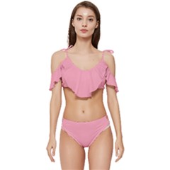 Flamingo Pink	 - 	ruffle Edge Tie Up Bikini Set