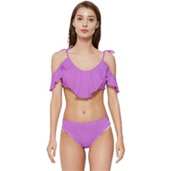 French Mauve Purple	 - 	ruffle Edge Tie Up Bikini Set