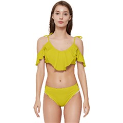 Citrine Yellow	 - 	ruffle Edge Tie Up Bikini Set by ColorfulSwimWear