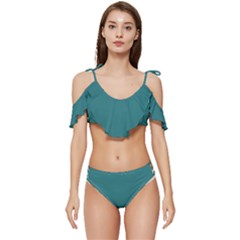 Greenish Blue	 - 	ruffle Edge Tie Up Bikini Set by ColorfulSwimWear