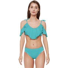 Jellyfish Blue	 - 	ruffle Edge Tie Up Bikini Set by ColorfulSwimWear