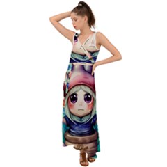 Shroom Mushrooms V-neck Chiffon Maxi Dress by GardenOfOphir